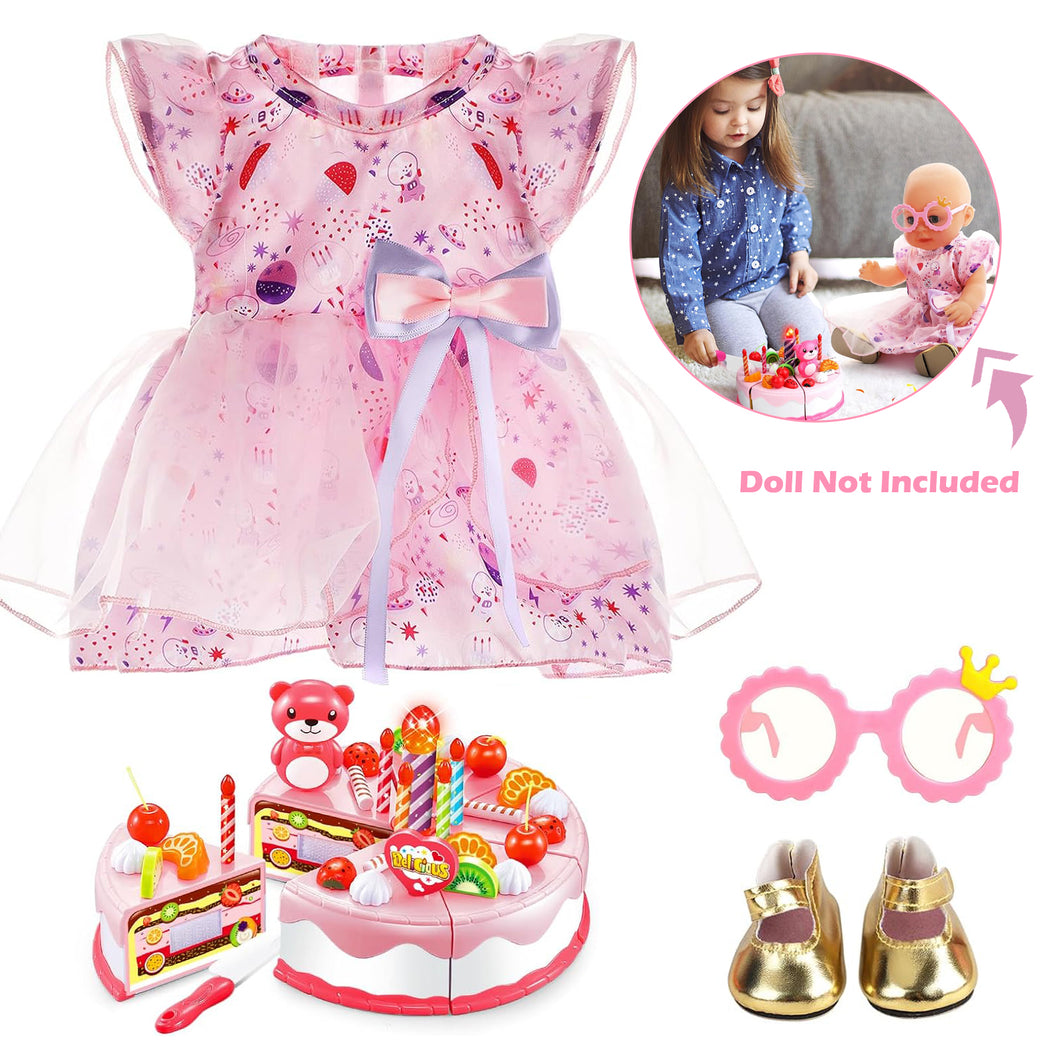Baby Doll Birthday Clothes Set Pretend Play Cutting, and Doll Decorating Accessory Toys for 12-16 inches Baby Doll (Doll Not Included)-BD-BS