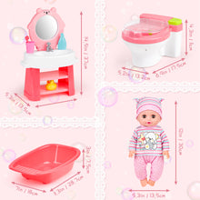 Load image into Gallery viewer, 24 Pcs Baby Doll Playset with Bath and Feeding Accessories Play includes a baby bathtub, toilet with light and sound, bathroom vanity with mirror Doll Toys for Kids
