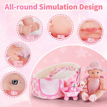 Load image into Gallery viewer, 26PCS Baby Doll Set Doll Accs Toy Set with Carry Cot Bed Pillow 4 Outfit Sets &amp; Carrying Case Pretend Play Feeding Set for Kids-BD-C7
