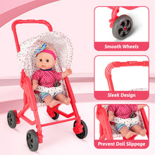 Load image into Gallery viewer, Baby Doll Stroller Set Pushchair Doll Playset with Soft Smooth 13 Inch New-born Doll Great Nurturing Nursery Role Play Set

