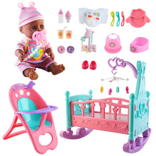 Load image into Gallery viewer, 12'' My First Baby Doll ¯ 15 Pcs Baby Doll Play Set with Miniature Crib Mobile High Chair Feeding Accessories Kids Toys Christmas Gift
