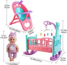 Load image into Gallery viewer, My First Baby Doll 15 Pieces Play Set with Miniature Crib Mobile High Chair Baby Doll Kids Toys Prefect Christmas Gift

