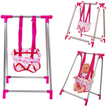 Load image into Gallery viewer, Kids Deluxe 5 -in-1 Baby Doll Pretend Play Set with Cot Bed Bouncer Adjustable Swing Seat and High Chair Accessories (Doll Not Included)
