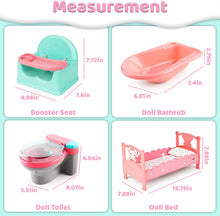 Load image into Gallery viewer, 28 Pcs Baby Doll Bath Set with Doll Miniature Doll Cot Function Toilet Bathtub &amp; Chair Feeding Accessories Bathing  Accessories for Kids
