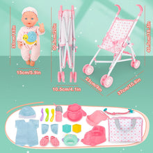 Load image into Gallery viewer, My First Baby Doll Play Set with Stroller Baby Doll Pushchair with Accessories Pretend Play Baby Dolls for Girls Children Dolly Pram Toy-BD-S24
