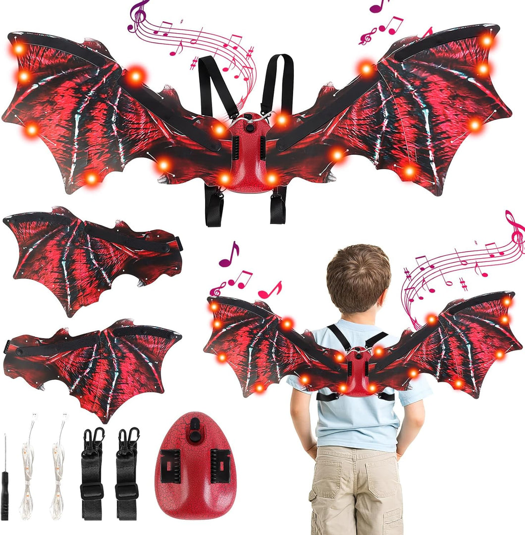 Red Electric Light-up Dinosaur Wings Dragon Wings w/Sound Dinosaur Toy Kids Adult Halloween Costumes Cosplay Fancy Dress-up Christmas Birthday-BDW-R
