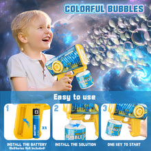 Load image into Gallery viewer, Bubble Gun for Kids Colorful LED Lights colorful bubbles Bubble Maker Outdoor Toys Bubble Gun with Bubble Solution, Bubble Blaster Toy 5000+ Bubbles Per Min Bubble Maker Outdoor Toys for Girls Party
