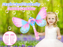 Load image into Gallery viewer, Musical Light Up Butterfly Fairy Stick Bubble Machine Toy Magic Bubble Wand Indoor Outdoor Activities Bubbles Maker Gift for Kids
