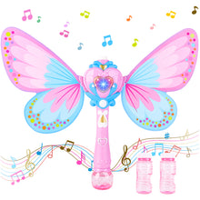 Load image into Gallery viewer, Musical Light Up Butterfly Fairy Stick Bubble Machine Toy Magic Bubble Wand Indoor Outdoor Activities Bubbles Maker Gift for Kids
