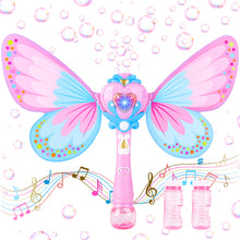 Load image into Gallery viewer, Musical Light Up Butterfly Fairy Stick Bubble Machine Toy Magic Bubble Wand Indoor Outdoor Activities Bubbles Maker Gift for Kids
