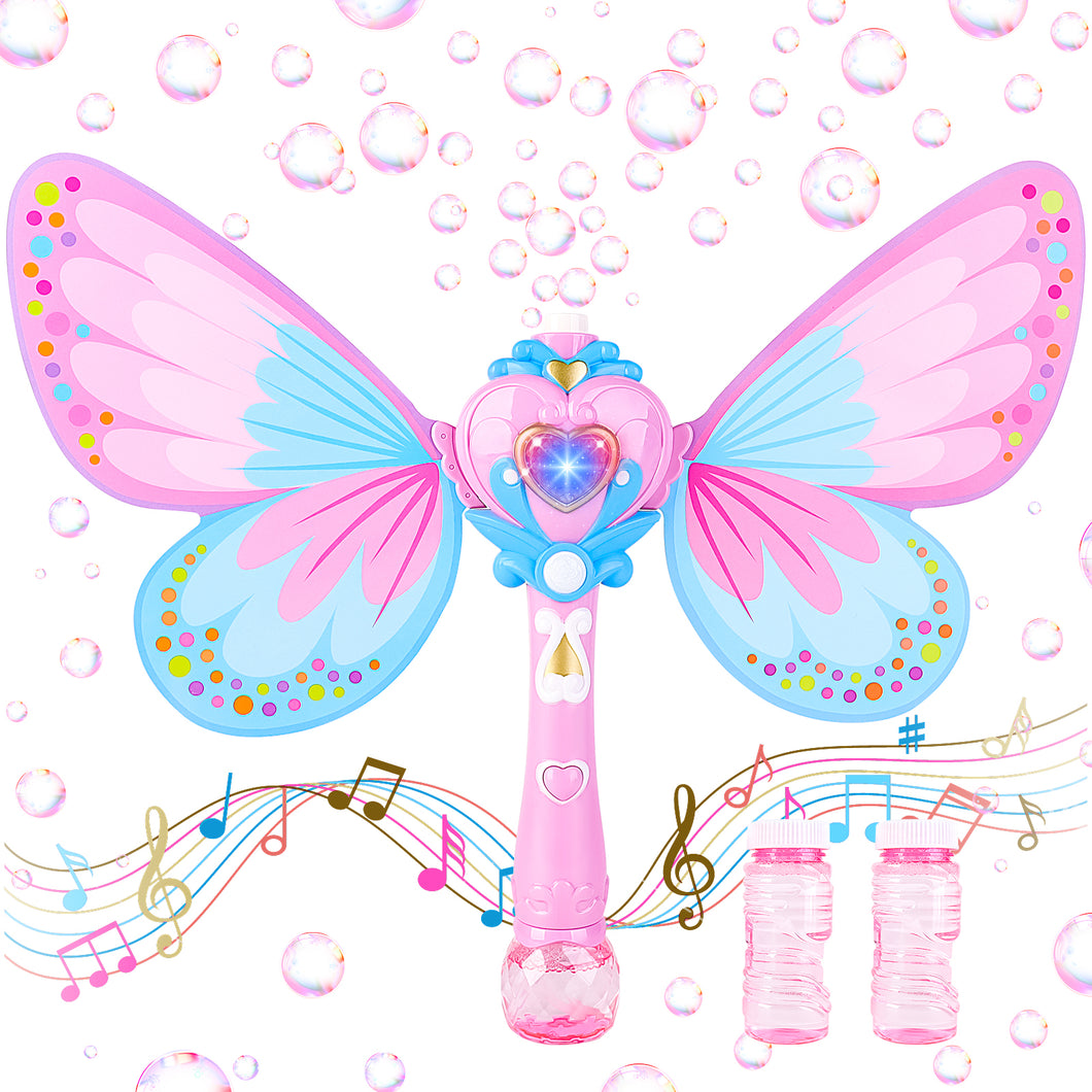 Musical Light Up Butterfly Fairy Stick Bubble Machine Toy Magic Bubble Wand Indoor Outdoor Activities Bubbles Maker Gift for Kids