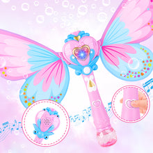 Load image into Gallery viewer, Musical Light Up Butterfly Fairy Stick Bubble Machine Toy Magic Bubble Wand Indoor Outdoor Activities Bubbles Maker Gift for Kids
