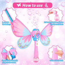 Load image into Gallery viewer, Musical Light Up Butterfly Fairy Stick Bubble Machine Toy Magic Bubble Wand Indoor Outdoor Activities Bubbles Maker Gift for Kids
