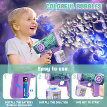 Load image into Gallery viewer, Bubble Gun for Kids Colorful LED Lights colorful bubbles Bubble Maker Outdoor Toys Bubble Gun with Bubble Solution, Bubble Blaster Toy 5000+ Bubbles Per Min Bubble Maker Outdoor Toys for Girls Party
