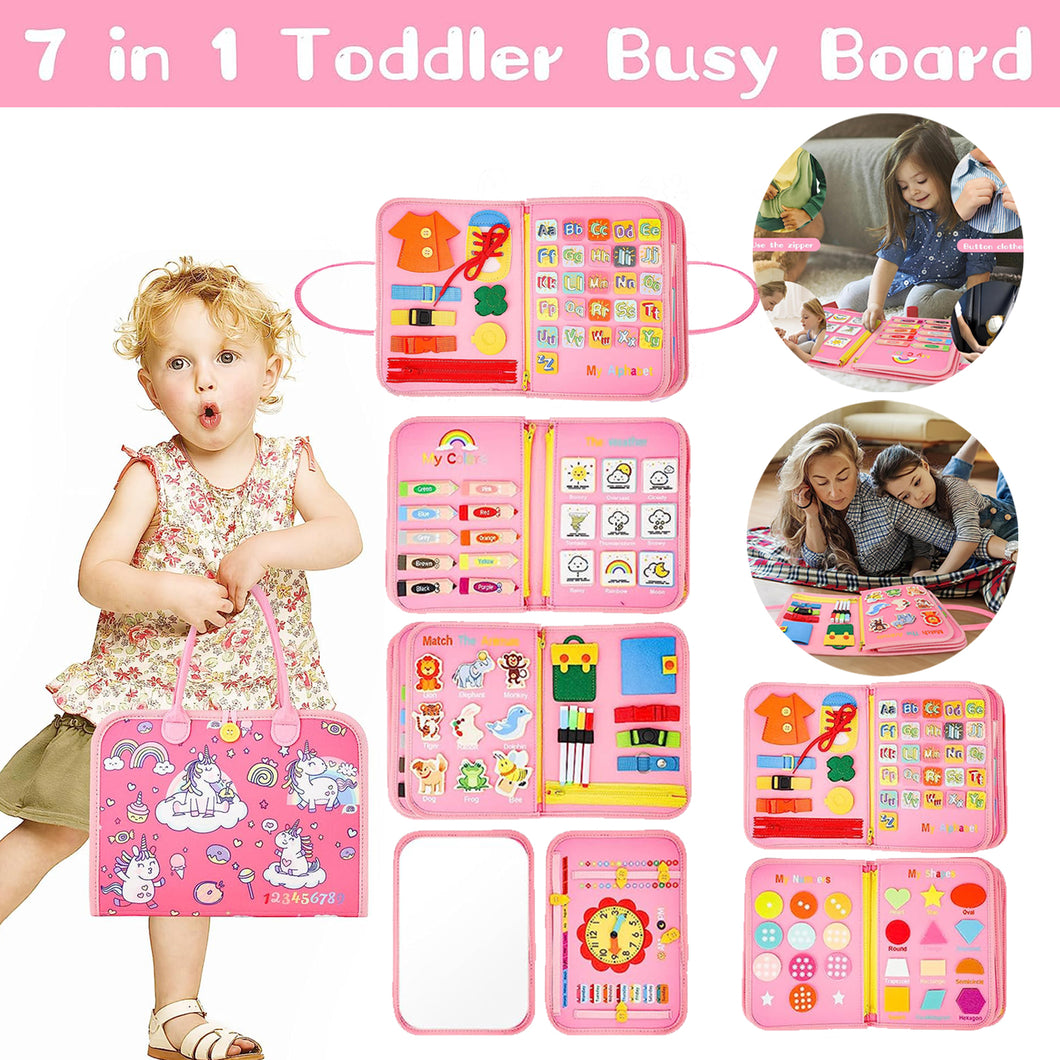 Toddler Busy Board Sensory Montessori Travel Toys 10 Pages Quiet Book for Kid Preschool Learning Activities w/ Life Skills Alphabet Number-BO-1P