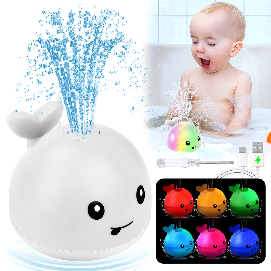 Baby Bath Toys Whale Induction Spray Water Swimming Bathtub Toy LED Light Up Sprinkler Toy for Toddler Bathtime (White)