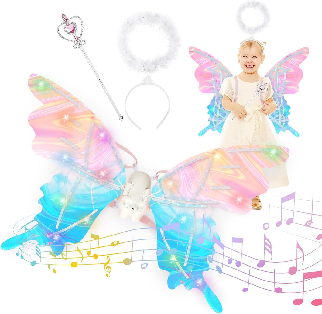 Butterfly Wings and Halo Light up Wings with Musical Cosplay Fancy Dress-up for Kids
