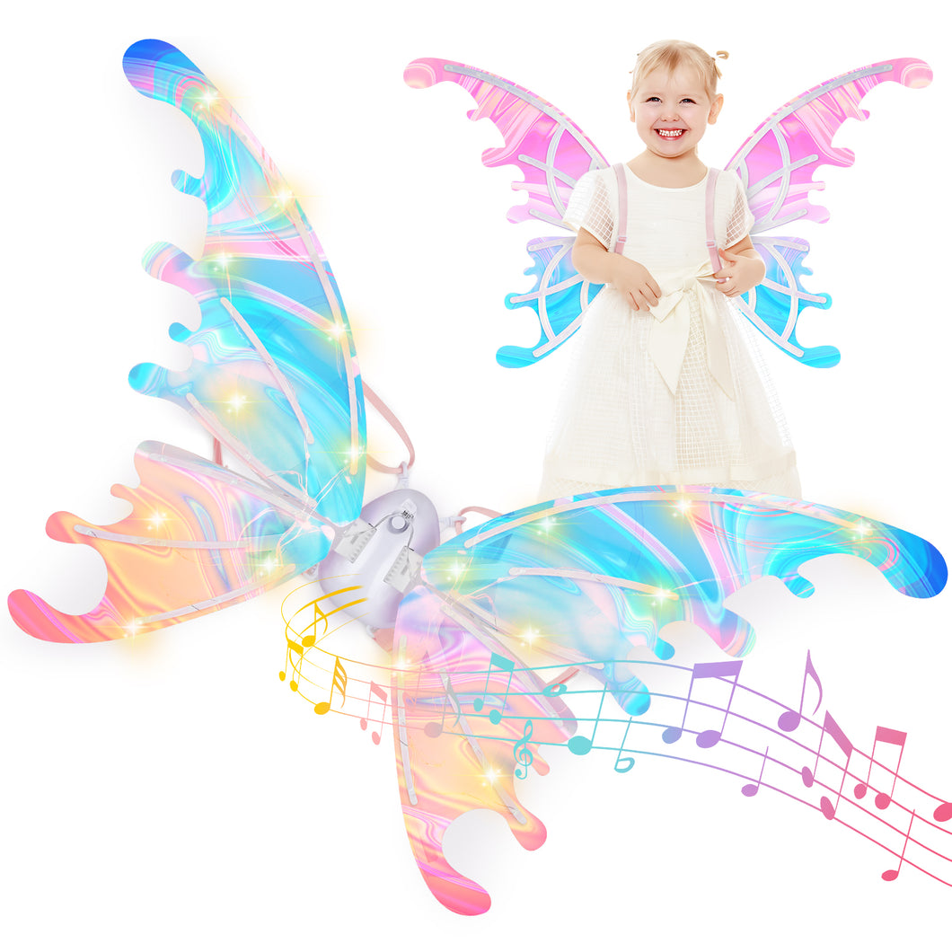 Glowing Butterfly Wings Fairy Costume Angel Wings for Girls Fun Play Fancy Dress-up for Kids Halloween Cosplay Christmas Birthdays-BTW-P1