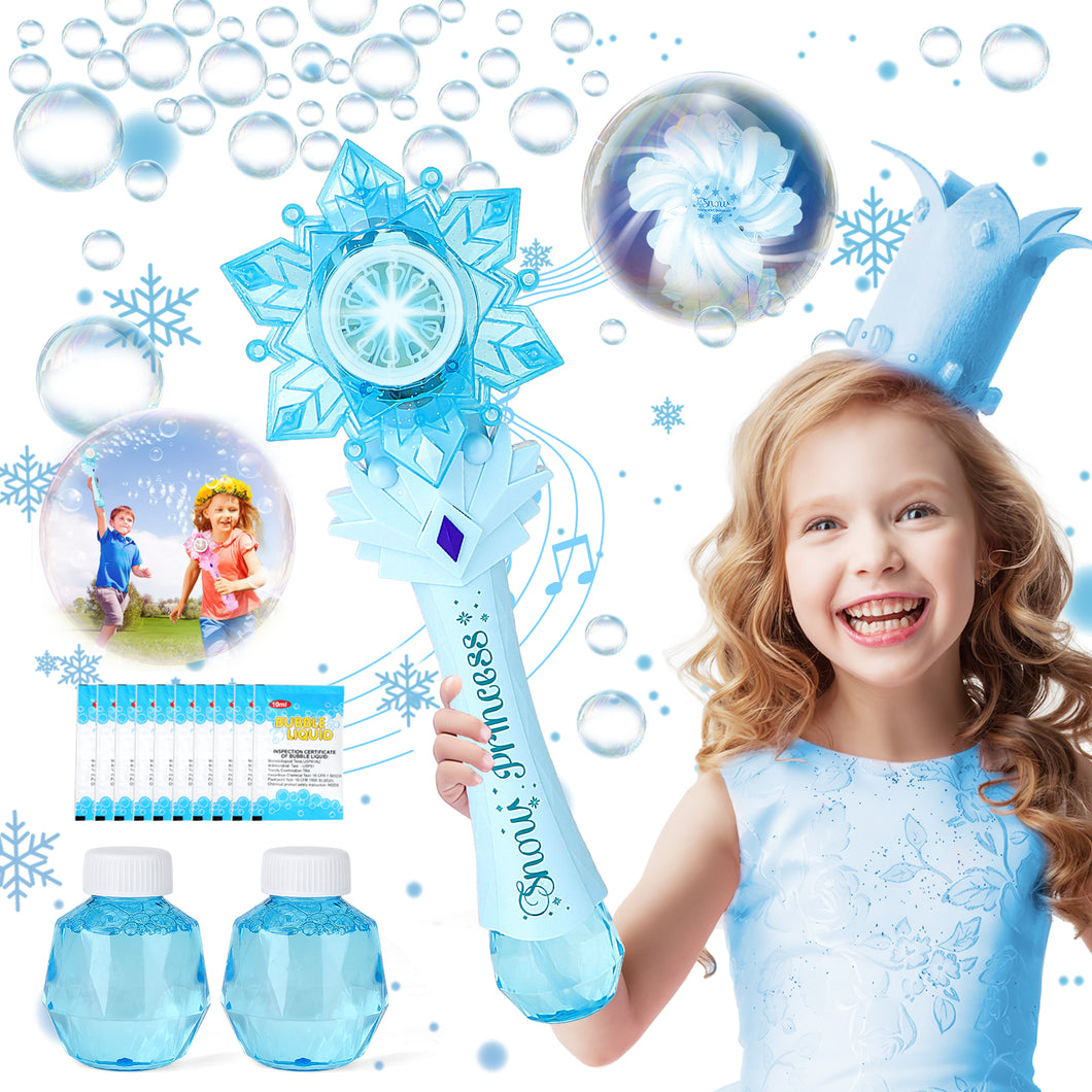 Dreamy Princess Snowflake Bubble Machine Toys Lights & Music Magic Bubble Wands Gifts for Toddlers