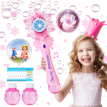 Load image into Gallery viewer, Dreamy Princess Snowflake Bubble Machine Toys Lights &amp; Music Magic Bubble Wands Gifts for Toddlers
