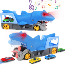 Load image into Gallery viewer, Shark Devour Transport Car Playset for kids Hot Wheels Shark Chomp vehicle Toy with 4 Scale Car  Transport and Storage Vehicles
