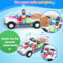 Load image into Gallery viewer, Electric Transparent Police Gear Car Toy 360° Rotating Car with Flashing Lights Siren Sounds, Automatic Obstacle Avoidance, and Visible Mechanical Gear Structure-Perfect Toy for Kids Aged 3 and Up
