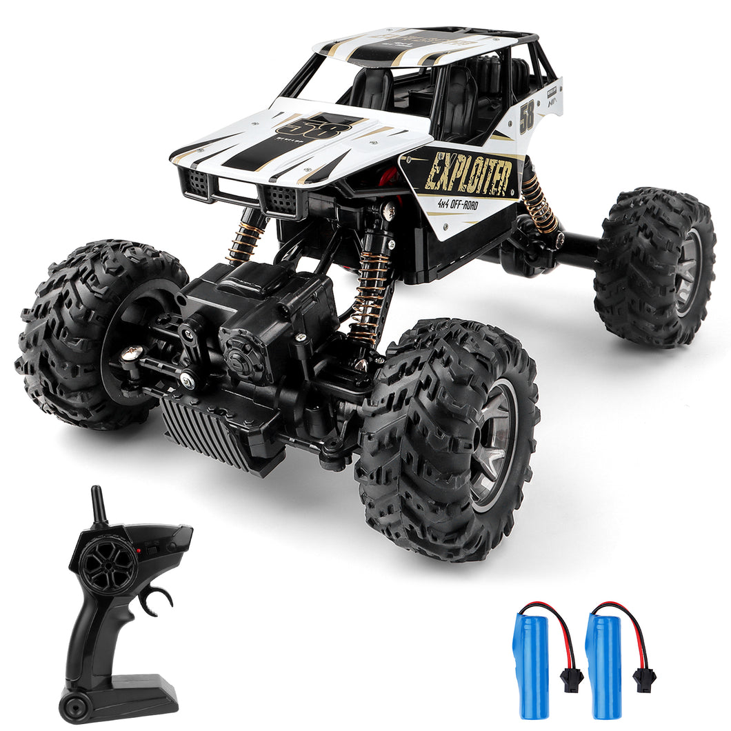 Remote Control Car Metal Die-Cast Shell RC Rock Crawler w/ 60 Mins Play Time 2.4Ghz 4WD Dual Motors Off Road All Terrain Monster Truck Toy-CAR-W