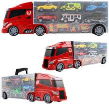 Load image into Gallery viewer, Transporter Truck Carrycase for Cars Play Set Carrier Including a Total of 12 Assorted Vehicles, Accessories and Play Map
