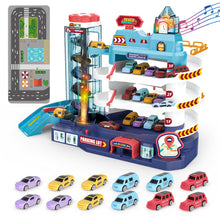 Load image into Gallery viewer, Garage Track Set with Music and Light Effects 3-story Parking Building with Electric Elevator Toys Vehicle Garages Great Present for Kids

