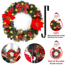 Load image into Gallery viewer, Christmas Wreath New Year Wreath Artificial Door Wreath with 30 LED Lights and Hanger, GIOVARA Xmas Wreath for Front Door, Window, Fireplace, Pretty Outdoor Light Up Wreath for Holiday Home Decoration
