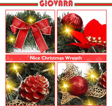 Load image into Gallery viewer, Christmas Wreath New Year Wreath Artificial Door Wreath with 30 LED Lights and Hanger, GIOVARA Xmas Wreath for Front Door, Window, Fireplace, Pretty Outdoor Light Up Wreath for Holiday Home Decoration
