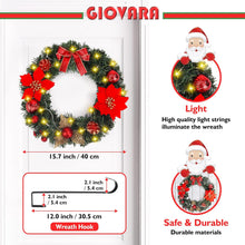 Load image into Gallery viewer, Christmas Wreath New Year Wreath Artificial Door Wreath with 30 LED Lights and Hanger, GIOVARA Xmas Wreath for Front Door, Window, Fireplace, Pretty Outdoor Light Up Wreath for Holiday Home Decoration
