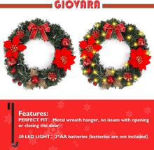 Load image into Gallery viewer, Christmas Wreath New Year Wreath Artificial Door Wreath with 30 LED Lights and Hanger, GIOVARA Xmas Wreath for Front Door, Window, Fireplace, Pretty Outdoor Light Up Wreath for Holiday Home Decoration
