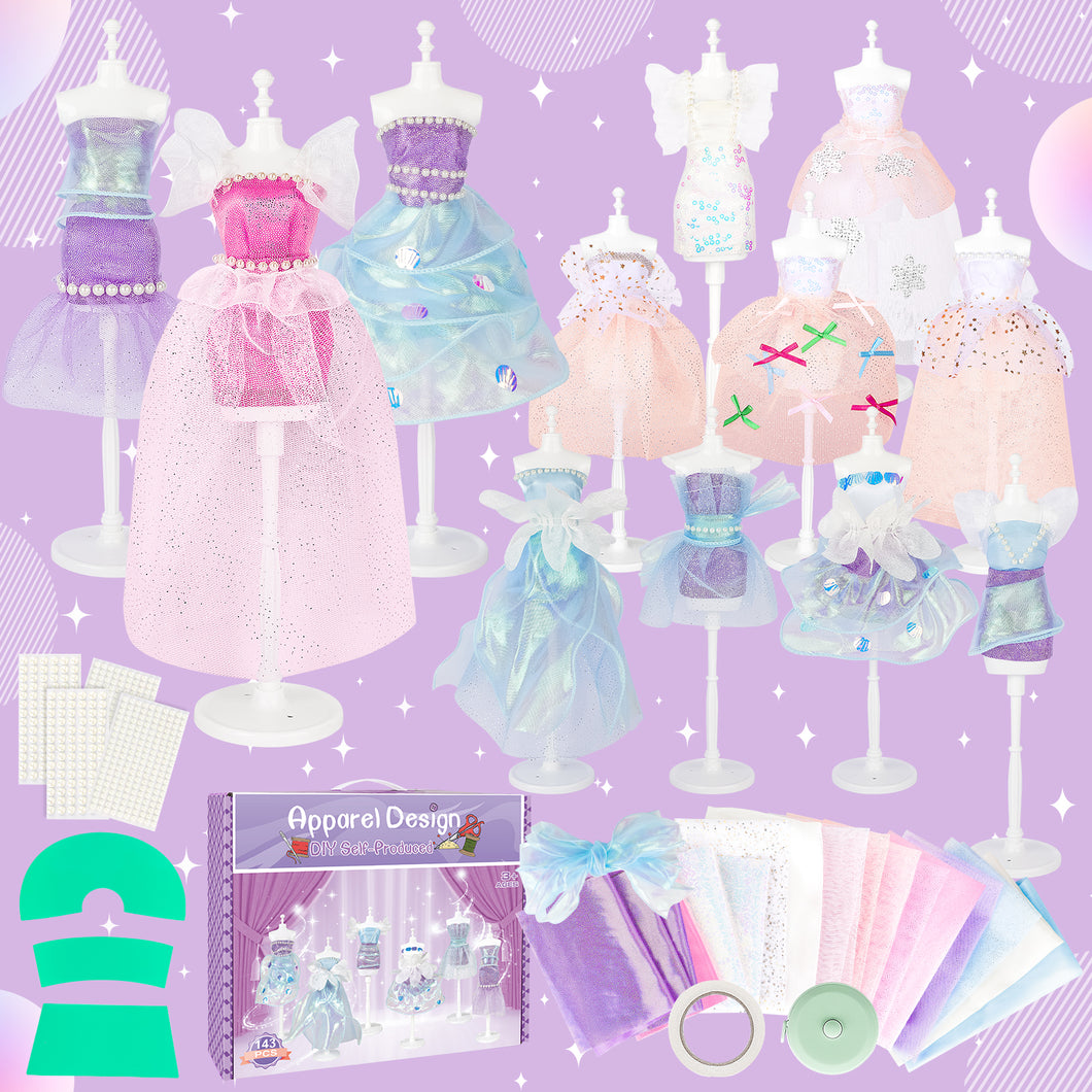 143Pcs DIY Princess Fashion Designer Craft Toy Kit Doll Clothes Materials Play Kit Gift for Kids