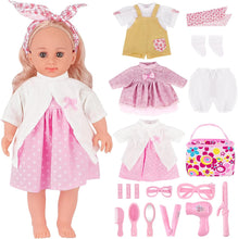 Load image into Gallery viewer, 15 PCS Baby Doll Set 14&quot; Baby Doll with 3 Doll Clothes with Portable Accessory Storage Bag ideal present for child  Doll Dress Up Set, Pretend Play Toys for Kids
