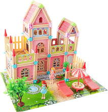 Load image into Gallery viewer, Kids Dollhouse DIY Building Block House Pretend Play Castle Dolls House Playset with Map &amp; Dolls Accessories, Princess Dream House-DH-11
