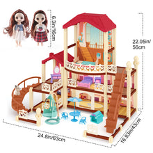 Load image into Gallery viewer, Dream Dolls House Playset for Kids 3-Story Castle Dollhouse 2 Dolls Toy Figures 14 PCs Furniture Accessories Multiple Assembly Toy Gift
