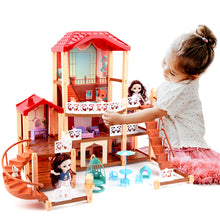 Load image into Gallery viewer, Dream Dolls House Playset for Kids 3-Story Castle Dollhouse 2 Dolls Toy Figures 14 PCs Furniture Accessories Multiple Assembly Toy Gift
