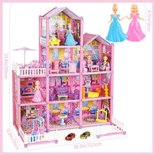 Load image into Gallery viewer, Princess My first Dolls House Kids Pink Grand Four Story Castle Dolls House Playset With Furniture Outdoor Space Open Sided For Girls
