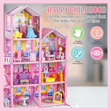 Load image into Gallery viewer, Princess My first Dolls House Kids Pink Grand Four Story Castle Dolls House Playset With Furniture Outdoor Space Open Sided For Girls-DH-7
