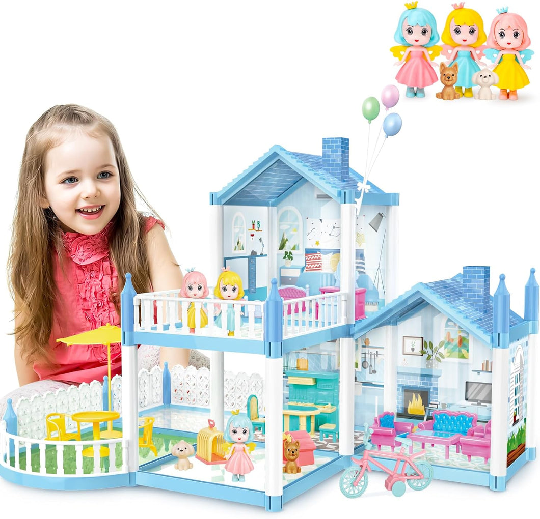 Portable Princess Doll House Playset Dream House Pretend Doll House with Accessories Great Gift for Girls for Birthday Christmas-DH-B10