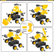 Load image into Gallery viewer, 4 Toy Cars Take Apart Construction Truck Toy with Drill and Remote Control Play Vehicle Toy Tractors Set for Toddlers
