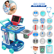 Load image into Gallery viewer, 20 PCS Educational Pretend Medical Station Set, Portable Doctor Kit Role Play Set with Deluxe Accessories for Birthdays Christmas-DOC-B
