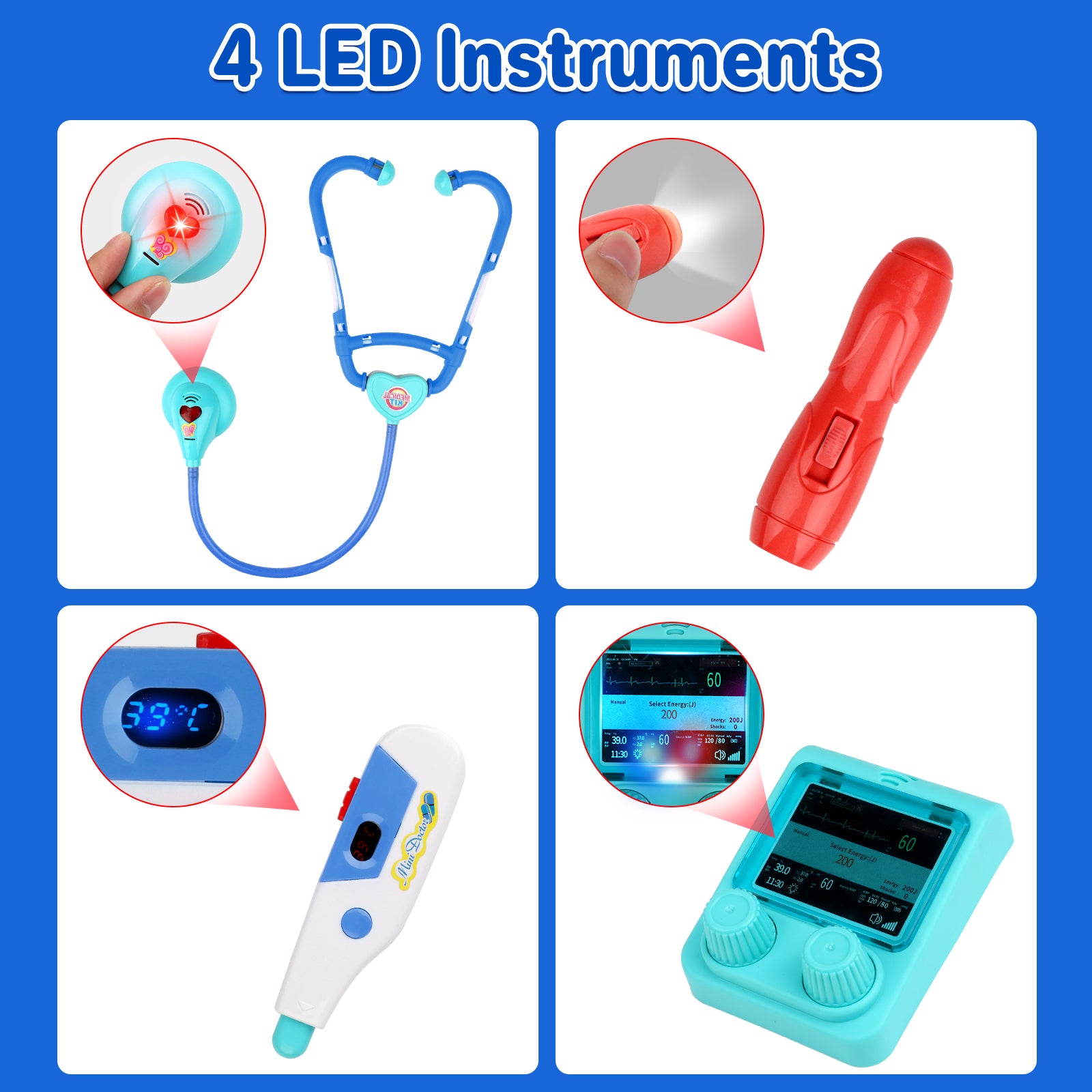 deAO Chariot Medical Enfant avec Costume avec Lumière, Sons, Stéthoscope | Jeux Malette Docteur avec Thermomètre et Accessoires, Doctors Kids Medical Centre, Kids Jeu de Rôle pour Dentiste (Bleu deAO Chariot Medical Enfant avec Costume avec Lumière, Sons, Stéthoscope | Jeux Malette Docteur avec Thermomètre et Accessoires, Doctors Kids Medical Centre, Kids Jeu de Rôle pour Dentiste (Bleu