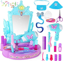 Load image into Gallery viewer, Princess Toy Vanity with Lights and Sounds Pretend Play Beauty Salon Makeup Kits Gift for Toddler 3+
