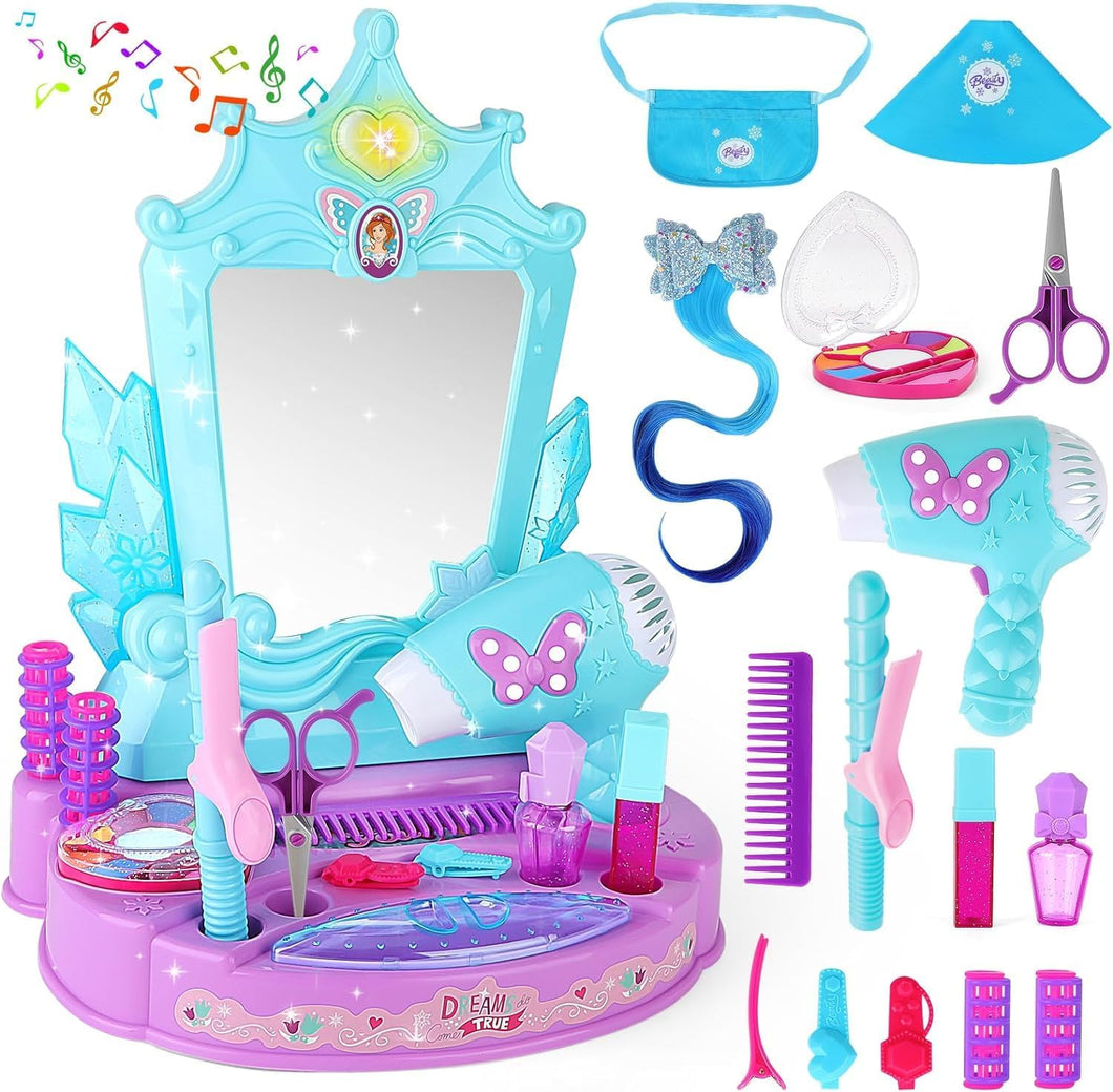 Princess Toy Vanity with Lights and Sounds Pretend Play Beauty Salon Makeup Kits Gift for Toddler 3+