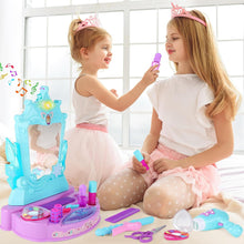 Load image into Gallery viewer, Princess Toy Vanity with Lights and Sounds Pretend Play Beauty Salon Makeup Kits Gift for Toddler 3+
