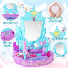 Load image into Gallery viewer, Princess Toy Vanity with Lights and Sounds Pretend Play Beauty Salon Makeup Kits Gift for Toddler 3+
