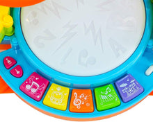 Load image into Gallery viewer, Beginners Musical Table Top Drum Kit Play Set with Drum Sticks, Microphone Light Features Interactive Music and Sounds for Kids
