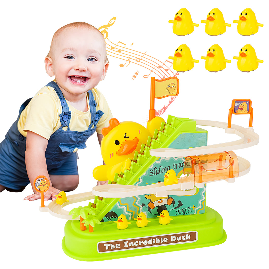Electric Ducks Chasing Race Track Game Set Small Ducks Climbing Toys Roller Coaster Toy Fun Stair Climbing Toy with Lights & Music for Kids-DUCK-2